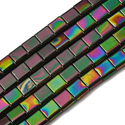 Разноцветный Гальванические немагнитная синтетический гематит бисер пряди, квадратный, 2-луночное, красочный, 6x6x3 мм, отверстие : 1.2 мм, около 69 шт / нитка, 15.55 дюйм (39.5 см)