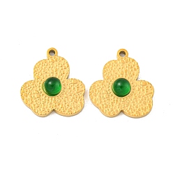 Золотой Ионное покрытие (ip) 304 подвески из нержавеющей стали, белое стекло, процесс резки коррозии, полирование, клевер, золотые, 16x14x4 мм, отверстие : 1.2 мм
