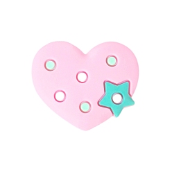 Pink Heart with Star Food Grade Eco-Friendly Silicone Focal Beads, Pink, 11mm