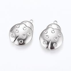 Нержавеющая Сталь Цвет Устойчивы к потускнению 304 подвески из нержавеющей стали со стразами, медальон подвески, фото прелести рамка для ожерелья, божья коровка / божья коровка, цвет нержавеющей стали, 38.5x29x8 мм, отверстие : 2.5 мм, Внутренние размеры: 21x25 mm, пригодный для 1 mm и 3 mm горный хрусталь