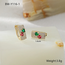 Золотой Латунные микро проложить серьги обруча кубического циркония, прямоугольные, золотые, 16 мм