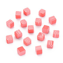 Salmon Handmade Polymer Clay Cabochons, for Phone Case Decoration & DIY Jewelry Making, Cube, Salmon, 5~5.5x5~5.5x4~5mm, about 5500pcs/1000g