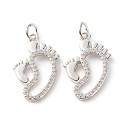 Платина Латунные микропаве прозрачные подвески с фианитом, без кадмия и без свинца, Следы, платина, 25x13.5x1.8 мм, отверстие : 3.5 мм