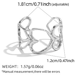 Stainless Steel Color 304 Stainless Steel Cuff Open Rings, Heart, Stainless Steel Color, US Size 8(18.1mm)