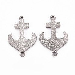 Stainless Steel Color Non-Tarnish 201 Stainless Steel Link Connectors, Textured, Laser Cut, Anchor, Stainless Steel Color, 22x15x1mm, Hole: 1.6mm