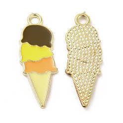 Yellow Summer Theme Alloy Enamel Pendants, Ice Cream Charms, Golden, Yellow, 26x10x1mm, Hole: 2mm