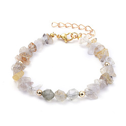 Rutilated Quartz Natural Rutilated Quartz Beaded Bracelets, with Brass Beads and Lobster Claw Clasps, Nuggets, 7-1/8 inch(18cm)