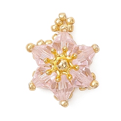 Pink Стеклянные подвески, звезда очарование, с бисером и сплавом, граненые, розовые, 22x17.5x8.5 мм, отверстие : 2 мм