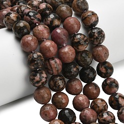 Родонит Природные родонит бисер нитей, круглые, граненый (128 граней), 10 мм, отверстие : 1 мм, около 39 шт / нитка, 15.16 дюйм (38.5 см)