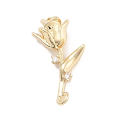 Настоящее золото 14K Подвески из латуни с прозрачным фианитом, без кадмия, без никеля и без свинца, формы роз, реальный 14 k позолоченный, 19.5x10.5x6.5 мм, отверстие : 1.2 мм