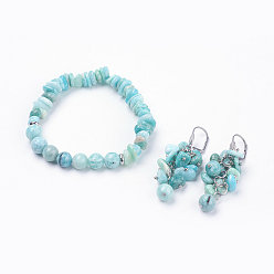 Amazonite Natürliche Amazonit Schmucksets, Stretch-Armbänder und Brisur-Ohrringe, Mit Sackleinen Beuteltaschen, 2 Zoll (52 mm), 55 mm, Stift: 0.6x1 mm