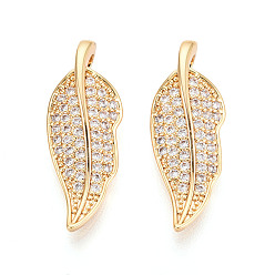 Лист Подвески из латуни с прозрачным фианитом, реальный 18 k позолоченный, без никеля , лист, 25x9x6 мм, отверстие : 2.5x1.6 мм