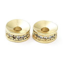 Golden Rack Plating Brass Micro Pave Clear Cubic Zirconia Beads, Long-Lasting Plated, Flat Round, Golden, 8x3.5mm, Hole: 2.2mm