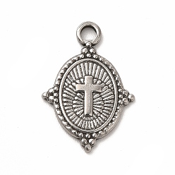 Antique Silver 304 Stainless Steel Pendants, Oval, Antique Silver, 19x13x1.5mm, Hole: 2mm