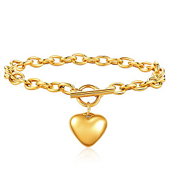 Золотой Сердце 304 из нержавеющей стали шарм браслеты, браслеты-цепочки для женщин, сердце, золотые, 6-3/4 дюйм (17 см)