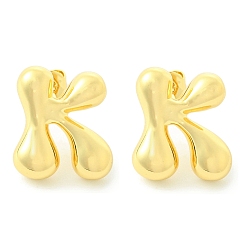 Letter K Серьги из латуни с покрытием стойки, без кадмия и без свинца, долговечный, серьги, алфавит, реальный 18 k позолоченный, Письмо K, 14x12.5 мм