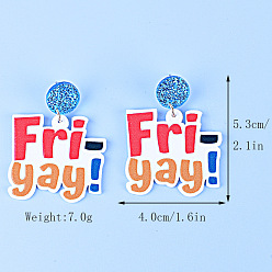 Разноцветный Акриловые серьги-гвоздики с надписью «friyay», красочный, 53x40 мм