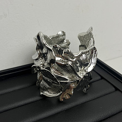 Платина Браслеты-манжеты из сплава для женщин, цветок, платина, внутренний диаметр: 2-3/4 дюйм (7 см)