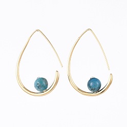 Apatite Natural Apatite Dangle Earrings, with Rhinestone, Brass Earring Hook and Cardboard Jewelry Set Boxes, Teardrop, Real 18K Gold Plated, 36~38x24~25x2.5mm, Pin: 0.8mm