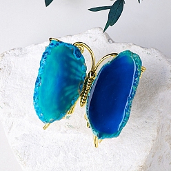 Озёрно--синий Окрашенные и нагретые украшения из кусочков натурального агата, украшение из камня энергии Рейки, бабочка, Плут синий, 70x65 мм