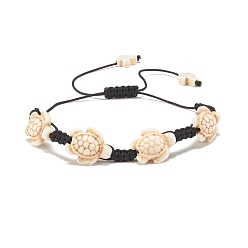 Черный Браслет из синтетической бирюзы (окрашенной) черепаховой оплетки из бусин, регулируемый браслет из драгоценных камней для женщин, чёрные, внутренний диаметр: 1-5/8~4-1/8 дюйм (4~10.4 см)