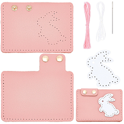 Pink 1 Набор для самостоятельного изготовления клатчей, включая кожаные листы и фурнитуру из сплавов., прямоугольник с кроликом, платина, розовые, 99x106x1 мм