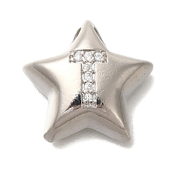 Letter T Стойка металлическая латунная микропрофилированная кубическая циркония подвески, долговечный, без кадмия и без свинца, буквы, платина, Письмо T, 15.5x16.5x5.5 мм, отверстие : 3 мм