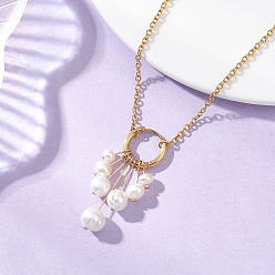 Настоящее золото 18K Кулон в виде картофеля из натурального культивированного пресноводного жемчуга 304 цепочки из нержавеющей стали для женщин, цветочный белый, реальный 18 k позолоченный, 16.14 дюйм (41 см)