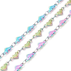 Rainbow Color Rainbow Color 304 Stainless Steel Link Chains, Soldered, Ion Plating(IP), Heart, with Spool, 10x4.5x1mm, about 32.8 Feet(10m)/roll