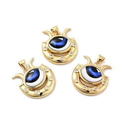 Средно-синий Подвеска в виде глаза с луной из латуни с микропаве из прозрачного кубического циркония, с полимерным глазным яблоком, без кадмия, без никеля и без свинца, реальный 18 k позолоченный, светло-синий, 23x22x7 мм, отверстие : 3.6x4.3 мм