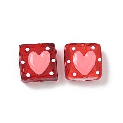 Красный Эмалевые бусины ручной работы в технике лэмпворк, бусины ручной работы, квадрат с сердцем, красные, 15~16x14.5~15x8~8.5 мм, отверстие : 1.6 мм