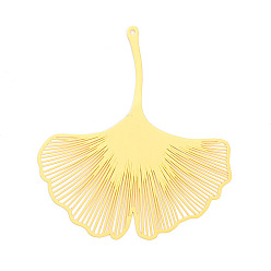 Настоящее золото 18K Латунные филигранные большие подвески, гинкго лист, гравированные металлические украшения, без кадмия, без никеля и без свинца, реальный 18 k позолоченный, 72x65.5x0.3 мм, отверстие : 1.8 мм