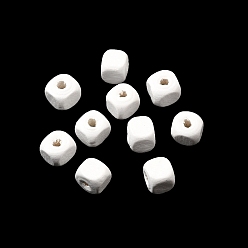 Белый Спрей окрашены деревянные бусины, квадратный, белые, 6x6x6 мм, отверстие : 1.6~2 мм