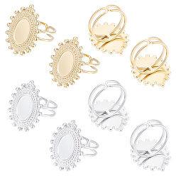(52) Непрозрачная лаванда 8 шт. 2 цвета 304 компоненты открытого манжетного кольца из нержавеющей стали, настройки кольца чашки безеля, овальные, настоящее золото и нержавеющая сталь, размер США 6 1/4 (16.7 мм), лоток : 12x9 мм, 4 шт / цвет