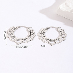 Нержавеющая Сталь Цвет 201 серьги-кольца с полыми цветками из нержавеющей стали, цвет нержавеющей стали, 35x35 мм