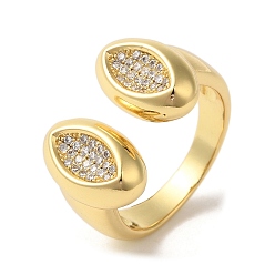 Horse Eye Открытые манжеты из латуни с микропаве и прозрачным цирконием для женщин, без свинца и без кадмия, реальный 18 k позолоченный, лошадиный глаз , внутренний диаметр: 17 мм