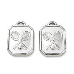 Couleur Acier Inoxydable Pendentifs en acier inoxydable, rectangle avec breloques en forme de raquette de tennis, couleur inox, 304mm, Trou: 24x17x3mm