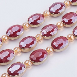 Темно-Красный Непрозрачное стекло бисер нитей, с фурнитурой латунной золотого тона, гальваническое покрытие, граненые, овальные и круглые, темно-красный, 16x12x7.5 мм, отверстие : 1 мм, около 10 шт / нитка, 8.2 дюйм (21 см)