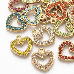 (52) Непрозрачная лаванда Золотой тон 304 подвески из нержавеющей стали, со стразами, сердце, разноцветные, 15x14x2 мм, отверстие : 1.5 мм