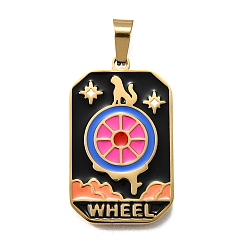 Другие Таро 304 эмалевые подвески из нержавеющей стали, ионное покрытие (ip), реальный 18 k позолоченный, колесо, 32x19.5x2 мм, отверстие : 7x3.5 мм