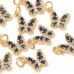 Royal Blue SHEGRACE Brass Pave Clear Cubic Zirconia Pendants, Butterfly Charms, Cadmium Free & Nickel Free & Lead Free, Long-Lasting Plated, Real 18K Gold Plated, Royal Blue, 11x11.5x3mm, Hole: 3mm