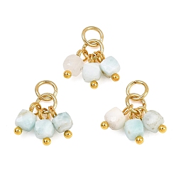 Золотой Натуральный Larimar подвески, Граненые кубические подвески-кисточки с открытыми соединительными кольцами из нержавеющей стали., золотые, 304 мм, отверстие : 11 мм