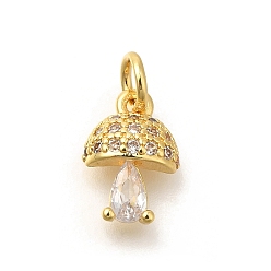 Настоящее золото 18K Латунные микро проложить кубического циркония прелести, без кадмия, без никеля и без свинца, со стеклом и прыжковым кольцом, гриб, реальный 18 k позолоченный, 11.5x8x3.5 мм, отверстие : 3.5 мм