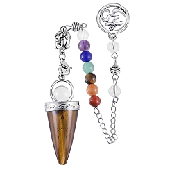 Тигровый глаз Натуральный тигровый глаз конусообразный маятник для биолокации, с 7 бусинами из чакральных камней и амулетами АУМ/ОМ, для лозоходства и гадания, 190 мм