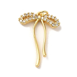 Настоящее золото 18K Покрытие стойки латунь микропаве прозрачные подвески из кубического циркония, с целью перехода в кольце, долговечный, без кадмия и без свинца, бантом, реальный 18 k позолоченный, 28x19.5x3 мм, отверстие : 3 мм