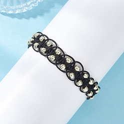 Черный Регулируемые синтетические немагнитные гематитовые бусины, плетеные браслеты из бусин для женщин, с нейлоновой нитью, чёрные, внутренний диаметр: 1-3/4~3-1/4 дюйм (4.4~8.35 см)