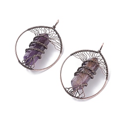 Amethyst Natural Amethyst Big Pendants, with Brass Findings, Teardrop, 69~71x49~51.5x15~18mm, Hole: 5x6mm