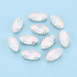 Кристалл Пришить бусины монте из стразов, с настройками латуни, аксессуары для одежды, лошадиный глаз , кристалл, 12x6x4.5~5 мм, отверстие : 0.9 мм