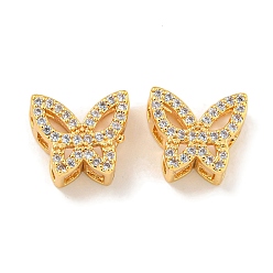 Real 18K Gold Plated Brass Micro Pave Clear Cubic Zirconia Beads, Butterfly, Real 18K Gold Plated, 9x10x5mm, Hole: 2x2mm