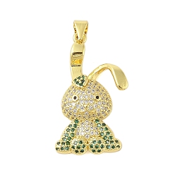 Зеленый Стойка металлическая латунная микропрофилированная кубическая циркония подвески, без кадмия и без свинца, долговечный, кролик, реальный 18 k позолоченный, зелёные, 32x17x8 мм, отверстие : 4x3 мм